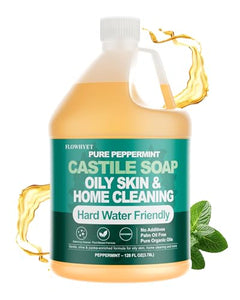 1 Gallon Pure Peppermint Castile Soap Liquid, For Oily Skin & Hard Water - Personal Care