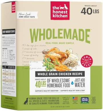 The Honest Kitchen Wholemade Whole Grain Chicken Recipe, Human Grade Dehydrated Dog Food, Just Add Water, Supports Digestion, Skin & Coat, Topper for Dry or Wet Dog Food, 10 lb Box Makes 40 lbs