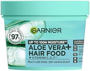 Garnier Fructis Aloe Vera+ Hair food - 100h Moisture Multi-UseMask, For Dry Hair & Scalp - Aloe Vera + Vitamins C, E, F - Cruelty Free International & Vegan - 400ml