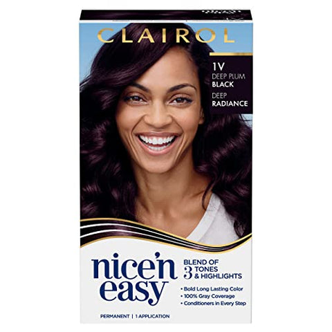 Clairol Nice'n Easy Permanent Hair Dye, 1V Deepest Plum Black Hair Color, Pack of 1
