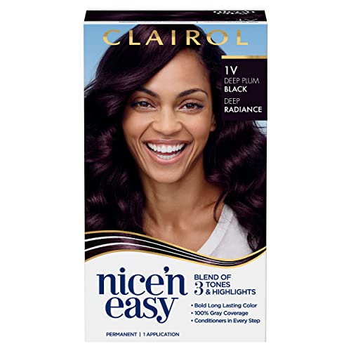 Clairol Nice'n Easy Permanent Hair Dye, 1V Deepest Plum Black Hair Color, Pack of 1