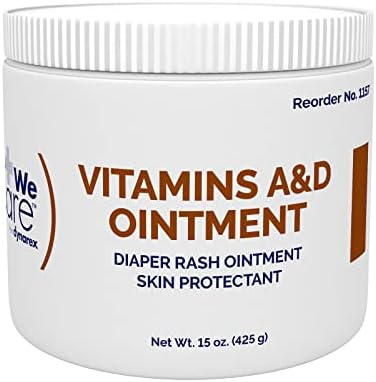 Dynarex Vitamins A & D Ointment, Ointment with Vitamin A and Vitamin D Skin Protectant, for Diaper Rash and Discomfort, White, 15 oz Jar