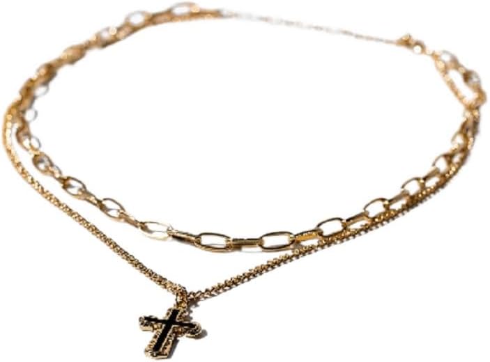 Charming Charlie 2-Layered Cross Pendant Gold Plated Necklace: Elegant and Meaningful Necklace for Women - A Testament to Faithful Fashion and Versatile Style.