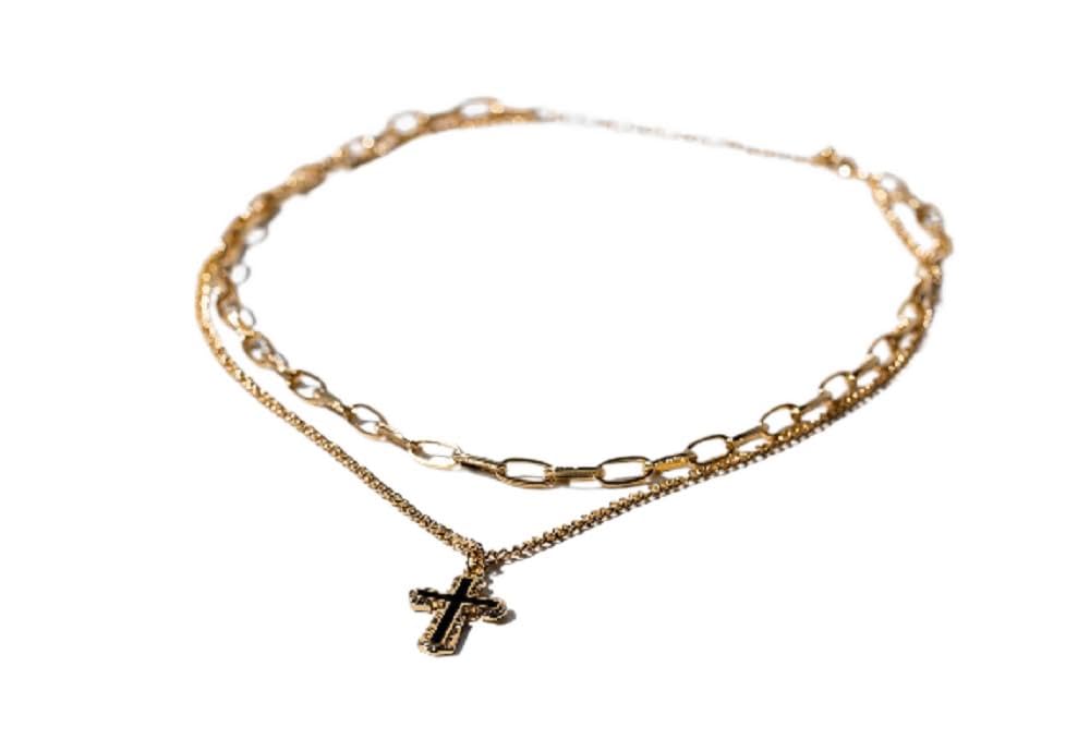 Charming Charlie 2-Layered Cross Pendant Gold Plated Necklace: Elegant and Meaningful Necklace for Women - A Testament to Faithful Fashion and Versatile Style.
