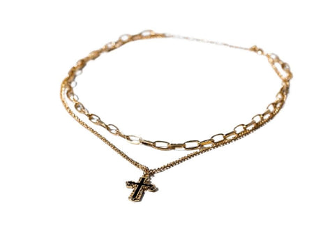 Charming Charlie 2-Layered Cross Pendant Gold Plated Necklace: Elegant and Meaningful Necklace for Women - A Testament to Faithful Fashion and Versatile Style.