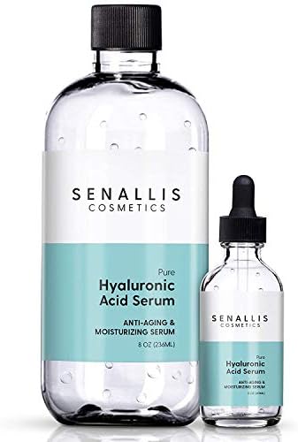 Hyaluronic Acid Serum 8 fl oz And 2 fl oz, Made From Pure Hyaluronic Acid, Anti Aging/Wrinkle, Ultra-Hydrating Moisturizer That Reduces Dry Skin Manufactured In USA