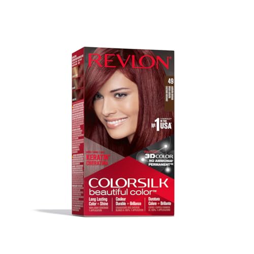 Revlon Colorsilk Beautiful Color, Permanent Hair Dye with Keratin, 100% Gray Coverage, Ammonia Free, 49 Auburn Brown - Personal Care
