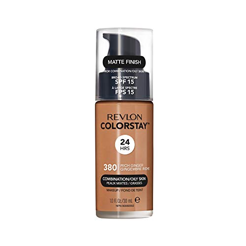 Revlon Liquid Foundation, ColorStay Face Makeup for Combination & Oily Skin, SPF 15, Medium-Full Coverage with Matte Finish, 380 Rich Ginger, 1 fl oz - Personal Care