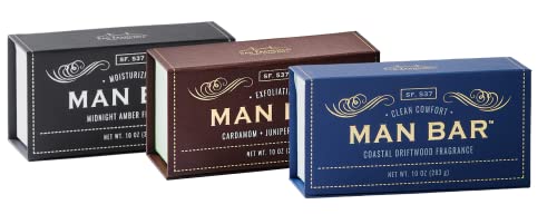 Sfs Company Man Bar Set of 3 10 oz. Soap Bars (Coastal Driftwood, Cardamom+Juniper, Midnight Amber) - Personal Care