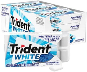 Trident White Peppermint Sugar-Free Chewing Gum, 9 Packs of 16 Pieces