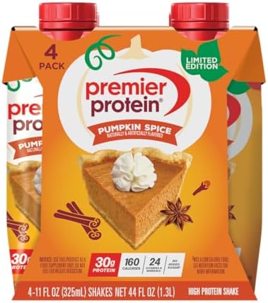 Premier Protein Shake, Limited Edition Pumpkin Spice, 30g Protein, 1g Sugar, 24 Vitamins & Minerals, 11 fl oz (4 Pack)