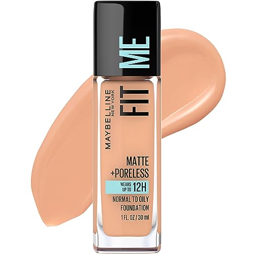 Maybelline Fit Me Matte + Poreless Liquid Oil-Free Foundation Makeup, Light Honey, 1 Count (Packaging May Vary) - Personal Care