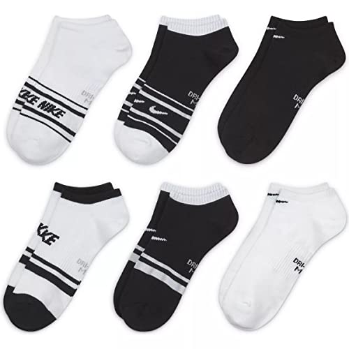 Nike Women`s Everyday Lightweight Training No Show Socks 6 Pack (Medium, White(DA4222)/B)