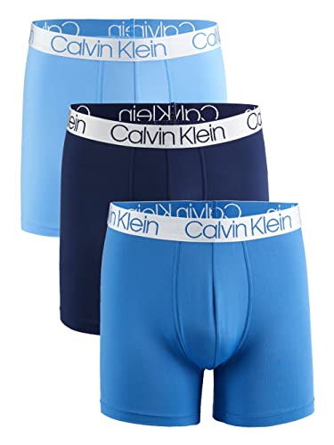 Calvin Klein Men`s Microfiber Boxer Briefs Pack of 3 (Blue(NP2214-993)/Obsidian, Medium)