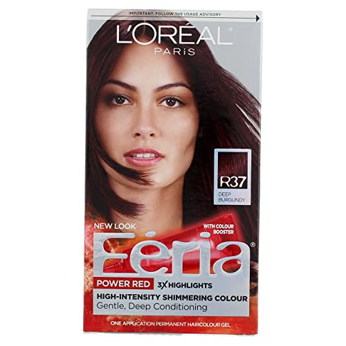 L'Oreal Paris Feria Power Reds High-Intensity Shimmering Colour, Blowout Burgundy [R37] (Warmer) 1 ea (Pack of 2)