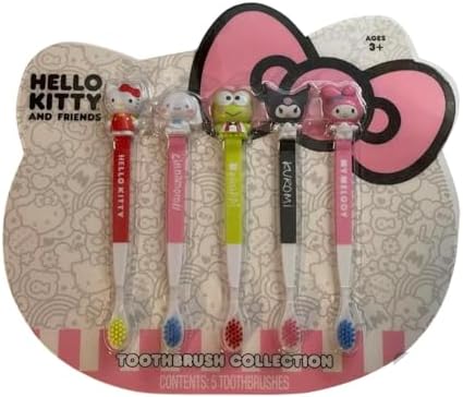 SANRIO Hello Kitty and Friends Toothbrush Collection Set of 5 Characters Include: - Hello Kitty - Cinnamoroll - Keroppi - Kuromi - My Melody