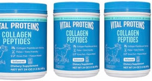 Vital Proteins Collagen Peptides Powder, Promotes Hair, Nail, Skin, Bone and Joint Health, Zero Sugar, Unflavored 24OZ (3)