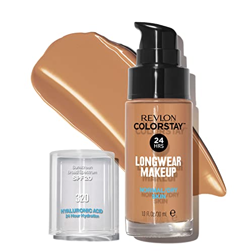 Revlon Liquid Foundation, ColorStay Face Makeup for Normal and Dry Skin, Longwear Full Coverage with Matte Finish, Oil Free, 320 True Beige, 1.0 Oz