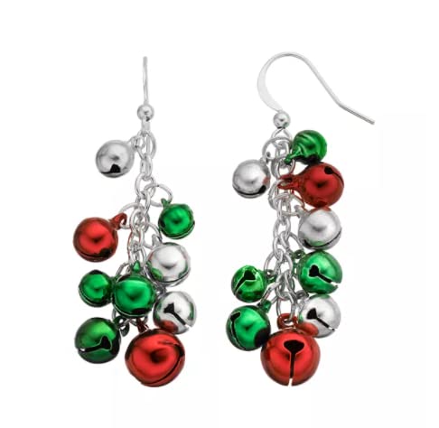 NEW BIG TOP DEALS CHISTMAS XMAS HOLIDAY JINGLE BELLS DANGLING HANGING EARRINGS WOMEN GIRLS TEENS GIFT 100% HYPOALLERGENIC GREAT GIFT ITEM RED GREEN AND SILVER