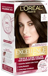 L'Oreal Paris Excellence Crème Permanent Hair Dye, Triple Care Hair Color with Hyaluronic Acid for 100% Gray Coverage, 4 Dark Brown, 1 Kit (Packaging May Vary)