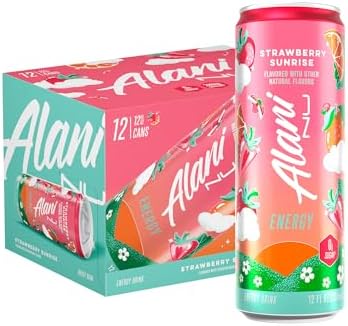 Alani Nu STRAWBERRY SUNRISE Sugar Free, Low Calorie Energy Drinks, 200mg Caffeine, Biotin B Vitamins, Zero Sugar, 10 Calories, 12 Fl Oz Cans, 12 Pack