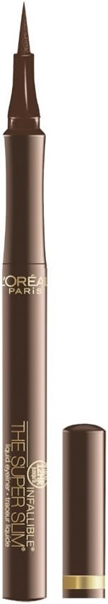 L'Oreal Paris Makeup Infallible Super Slim Long-Lasting Liquid Eyeliner, Ultra-Fine Felt Tip, Quick Drying Formula, Glides on Smoothly, Brown, 0.03 fl oz., 1 Count
