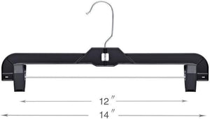 BIG TOP DEALS USA 14-Inch Black Plastic Hangers with Adjustable Clips, Heavy-Duty Skirt and Pants Hangers, 20 Pack