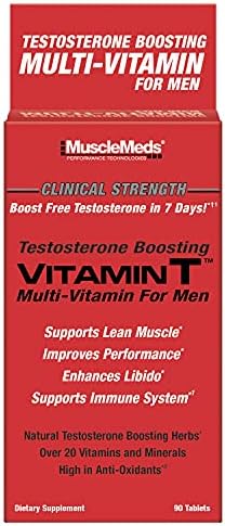 MuscleMeds Vitamin T Daily Complete Multivitamin for Men Enhances Testosterone Muscle Building Sexual Performance 20 Vitamins Minerals Fenugreek Tribulus Longjack, Brown, 90 Count