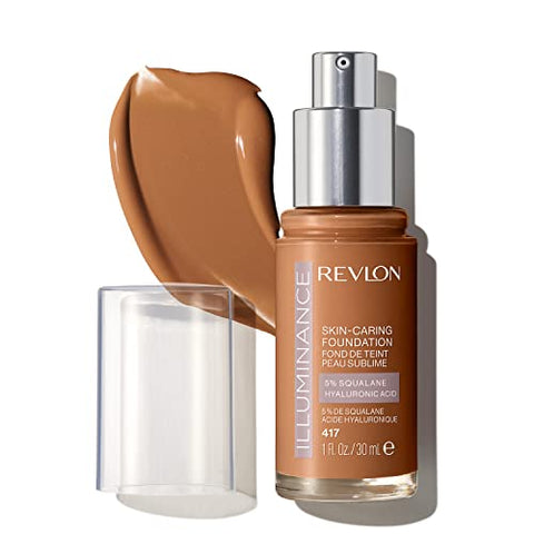Revlon Illuminance Skin-Caring Liquid Foundation, Hyaluronic Acid, Hydrating and Nourishing Formula with Medium Coverage, 417 Warm Caramel, 1 fl oz - Personal Care