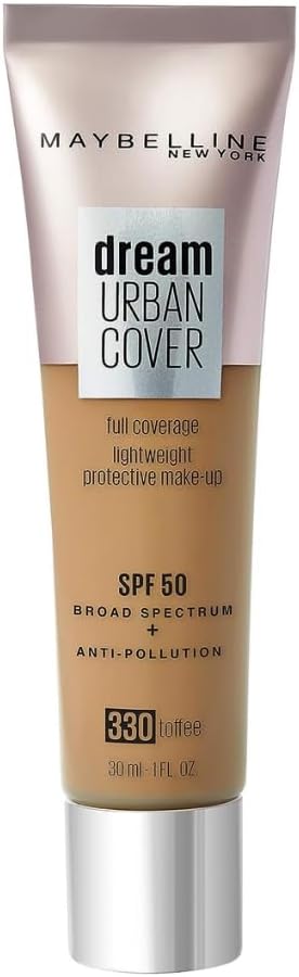 Maybelline New York Dream Urban Cover Flawless Coverage Foundation Makeup, SPF 50, Toffee