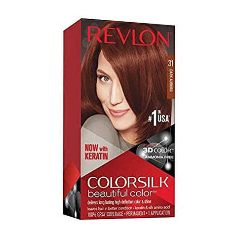 Revlon Permanent Hair Color, Permanent Hair Dye, Colorsilk with 100% Gray Coverage, Ammonia-Free, Keratin and Amino Acids, 31 Dark Auburn, 4.4 Oz (Pack of 1)