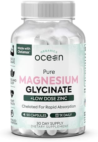 Organics Ocean Pure Magnesium Glycinate Supplement with Zinc, 90 Capsules