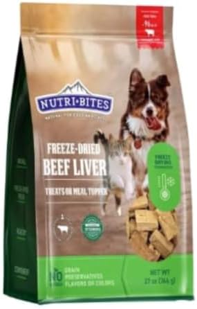 Nutri Bites Freeze Dried Beef Liver Dog & Cat Treats, Single Ingredient, 27 Ounce Bag