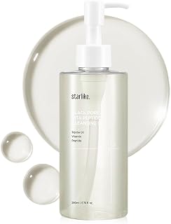 Starlike Black Pore Vita Peptide Cleansing Oil I Jojoba 5%, AHA & LHA I Oil Cleanser for Face I Deep Cleansing Makeup Remover I Targets Clogging Blackheads I Korean Skincare I 6.76 Fl oz (200ml)