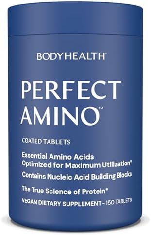 Bodyhealth PerfectAmino (150 ct) Easy to Swallow Tablets, Essential Amino Acids Supplement with BCAAs, Vegan Protein for Pre/Post Workout & Muscle Recovery with Lysine, Tryptophan, Leucine, Methionine