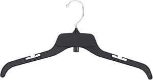 Sswbasics 17 inch Break-Resistant Black Plastic Dress Hangers - | Molded from K-Resin to withstand severe use, with a metal swivel hook and notched shoulders that secure any dress straps.