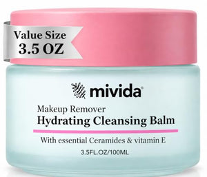 Mivida Makeup Melting Cleansing Balm, Waterproof Makeup Remover with Ceramides, Vit E & Hyaluronic-Acid, Hydrating and Gentle Cleanser for Norished Skin, value Size 3.5 fl oz
