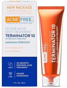 AcneFree Terminator 10 Acne Spot Treatment with Benzoyl Peroxide 10% Maximum Strength Acne Cream Treatment, 1 Ounce - Pack Of 1