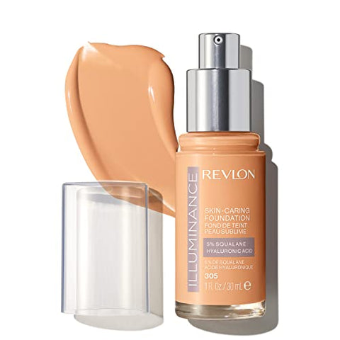 Revlon Illuminance Skin-Caring Liquid Foundation, Hyaluronic Acid, Hydrating and Nourishing Formula with Medium Coverage, 305 Medium Sand, 1 fl oz - Personal Care