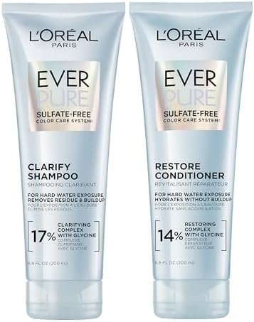 L'Oreal Paris Clarify and Restore Sulfate Free Shampoo and Conditioner Set with Antioxidants for Hard Water Exposure and Styling Build-up, EverPure, 1 Hair Care Kit