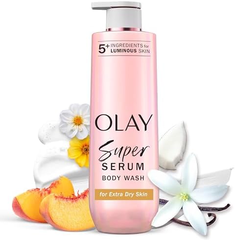 Olay Super Serum Body Wash for Extra Dry Skin, 24hr Long Lasting Rich Hydration, 5+ Ingredient Complex for Bright, Even, Firm, & Luminous Skin, with Collagen Peptide, Vitamin C & Shea Butter, 20 fl oz
