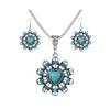 Vintage Bohemian Turquoise Flower Heart Pendant Necklace and Earring Set, Durable Long-Lasting Design, Metallic Finish, 400ml (exact size not specified)