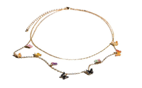 Charming Charlie 2 Layered Colorful Butterfly Charm Necklace: Stylish Layered Gold Necklaces for Women with Delicate Butterfly Accents Charms - Personal Care
