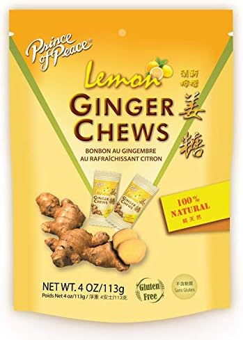 Prince Of Peace Ginger Chews With Lemon, 4 oz. – Candied Ginger – Lemon Candy – Lemon Ginger Chews – Natural Candy – Ginger Candy for Nausea