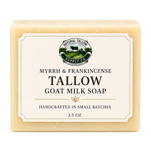 Myrrh & Frankincense Tallow Goat Milk Soap Bar – Handcrafted Small Batch Soap for Face & Body – Rich Creamy Lather – Essential Oil Bar Soap – 3.5 oz - Personal Care