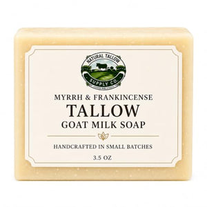 Myrrh & Frankincense Tallow Goat Milk Soap Bar – Handcrafted Small Batch Soap for Face & Body – Rich Creamy Lather – Essential Oil Bar Soap – 3.5 oz - Personal Care