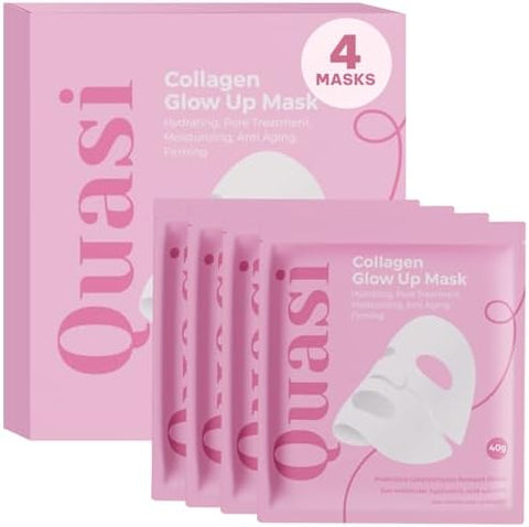 Quasi Bio-Collagen Face Mask Overnight – Hydrating Korean Sheet Mask – Niacinamide & Low Molecular Collagen – Firming & Smoothing Skincare for All Skin Types – 4 Masks