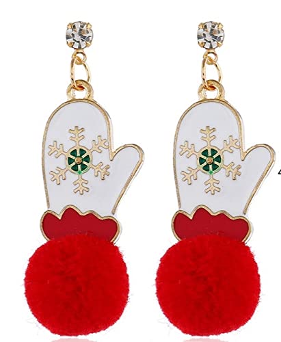 NEW BIG TOP DEALS WHITE MITTEN WITH SNOWFLAKE DESIGN XMAS CHRISTMAS DROP DANGLE EARRINGS HOLIDAY GIFT MOM GIRLFRIEND WIFE COSTUME GRAB BAG POM POM DRESS UP MASQUERADE CARNIVAL GIFT