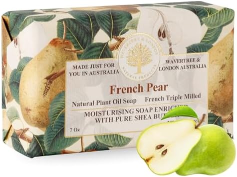 Wavertree & London French Pear Scented Natural Soap (2 Bars), 7oz Moisturizing French Triple Milled Soap Bars enriched with shea butter - Pure Plant Based Bath & Body Bars for All Skin Types