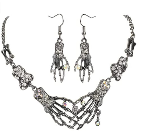 Big Top Deals Halloween Necklace & Earring Set Costume Party Masquerade Dress Up Unisex Design, Silver